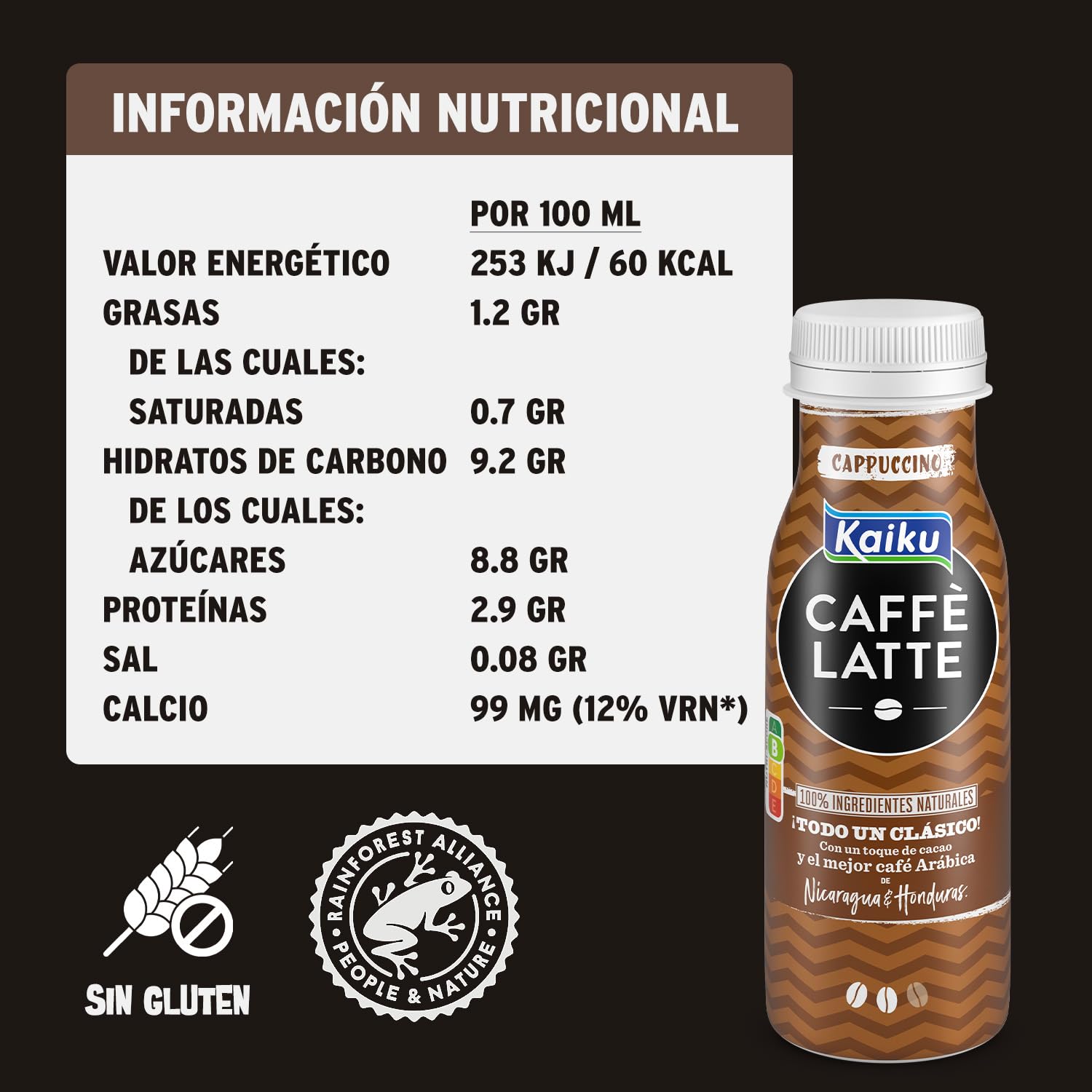 KAIKU CAFFÈ LATTE Cappuccino Pack 6 x 200 ml Café Frío con Leche y Cacao Listo para Tomar