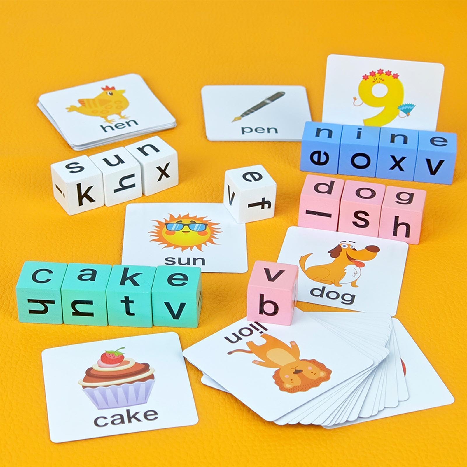 Word Spelling Game, Wooden Turn A Word Tots Game, Alphabet Puzzle Set with Flash Cards, Portable Competitive Alphabet Learning Toys for Kids — view 6