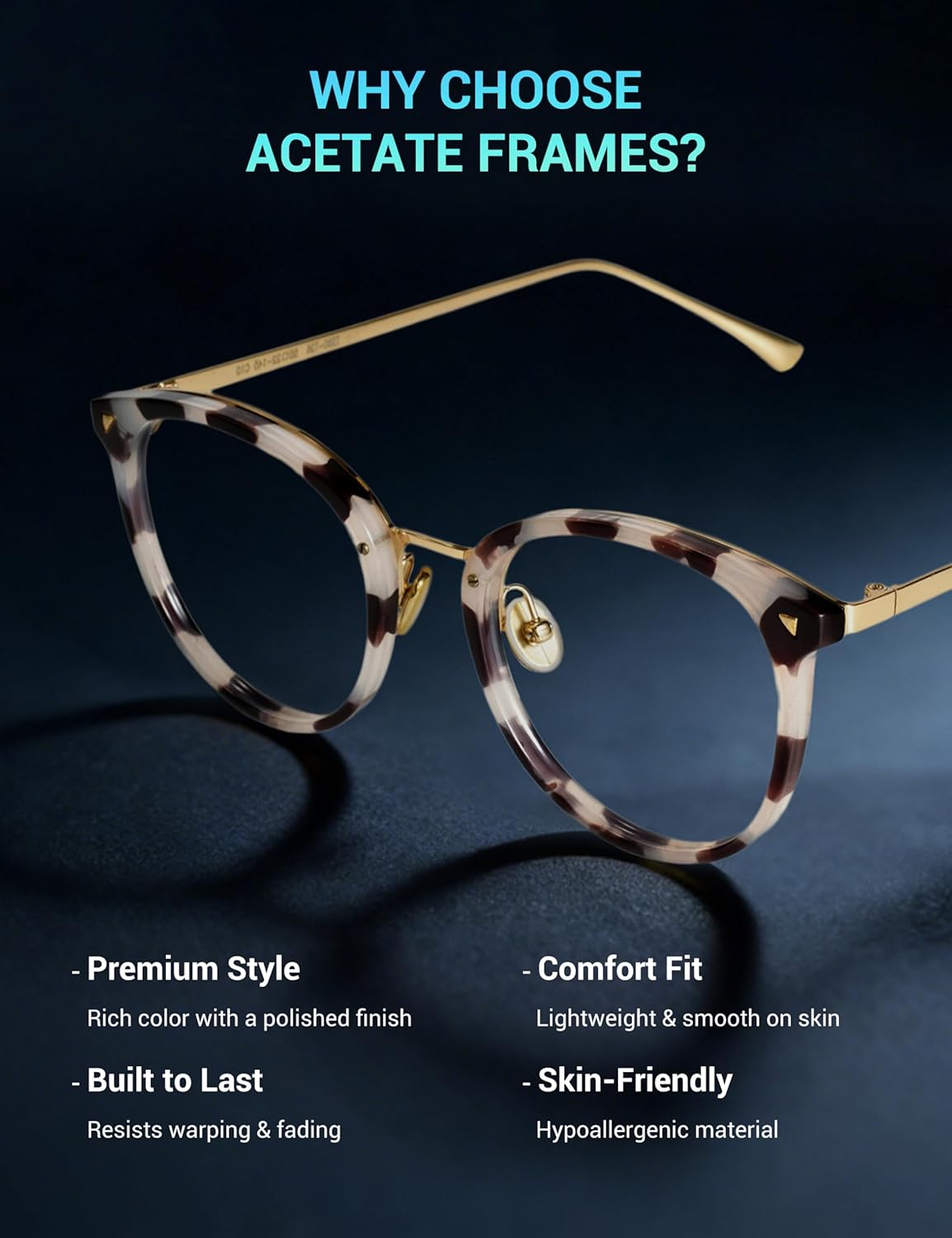 TIJN Round Blue Light Glasses for Woman Men, Retro Acetate Cat Eye Rim Frame Glasses for Gaming Computer Screen, Maaike - Image 8