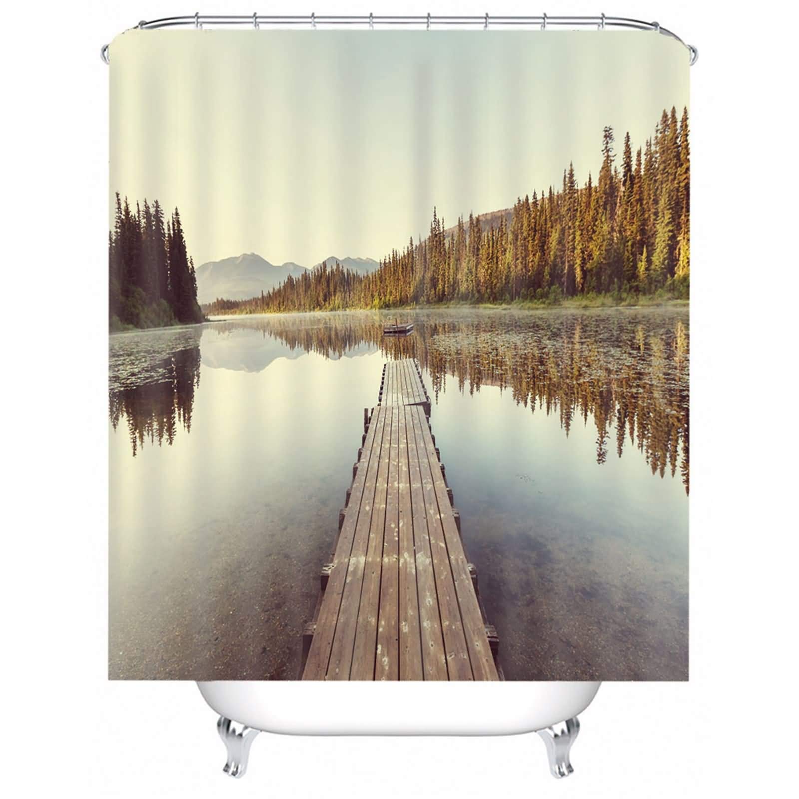 Ehomery Style 1 Shower Curtain Liner Non Toxic Hookless Shower Curtains With Snap In Liner Plank And Trees Shower Curtain For Shower Stall Shower Curtains Cool Polyester & 12 Hooks Rings, 120X180cm