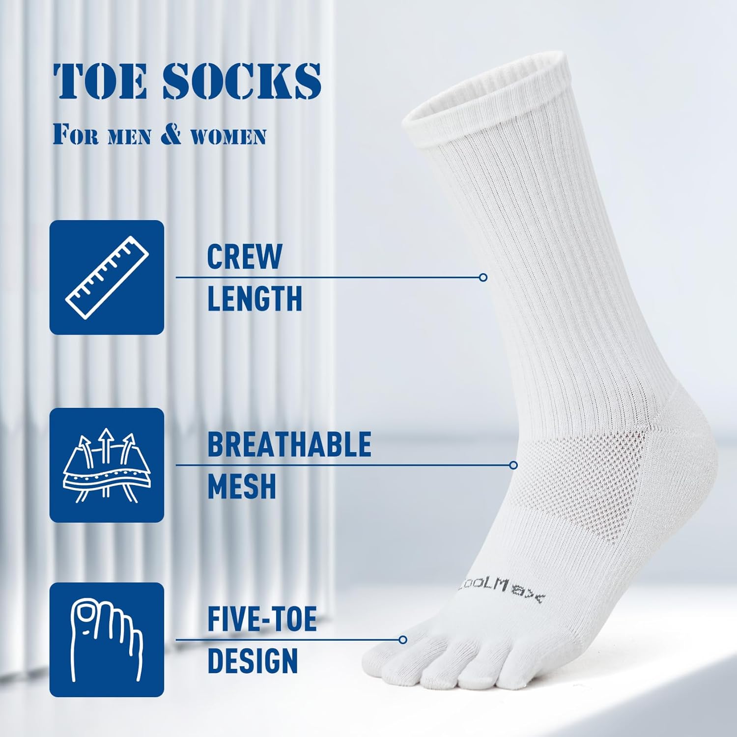 Toe Socks for Men Women Coolmax Crew Socks 3 Pairs Running Socks Athletic Breathable Five Finger Socks - Image 2