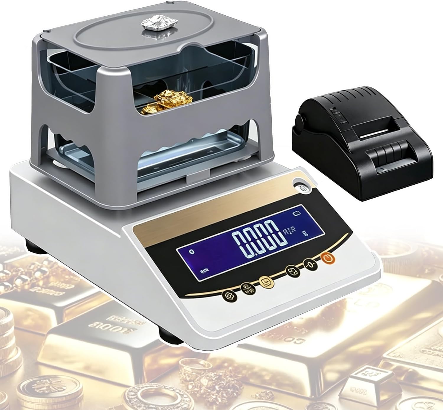 Professional Precious Metal Tester 620g, Gold Purity Testing Device with 5 Modes, Long Battery Life, LCD Display, Data Printer for Jewelry, Industrial Analysis Lab