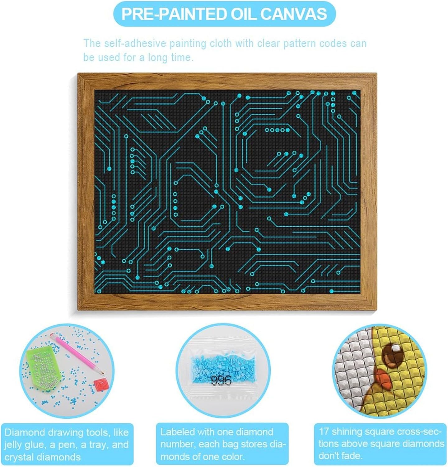 Circuit Board Printed Diamond 5D Painting Kits DIY Full Drill Crafts for Home Wall Decor 16x20 Inch Yellow Wood 50 * 40cm