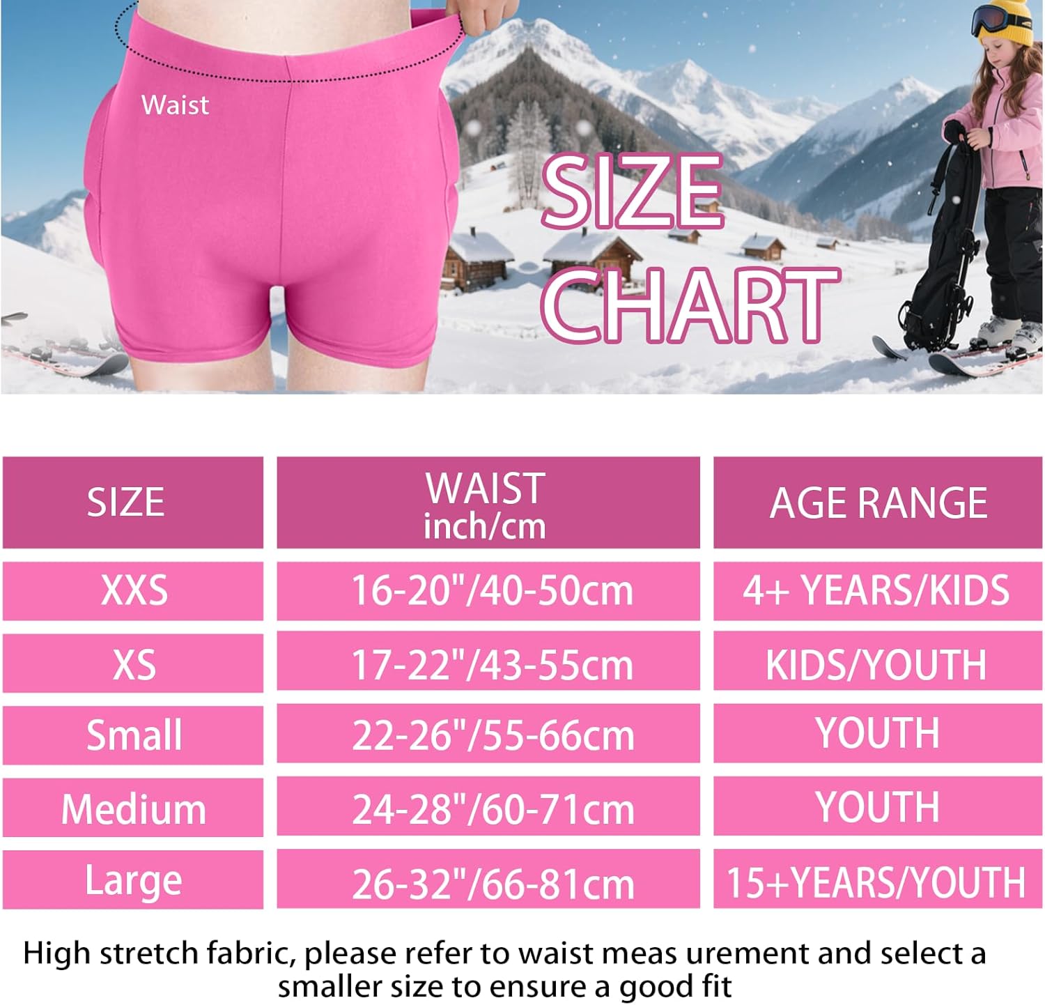 Kids Butt Pad Shorts, Child Hip Protection Pads,Tailbone Protective Padded Short Pants for Snowboarding Hockey Roller Skating Black X-Small