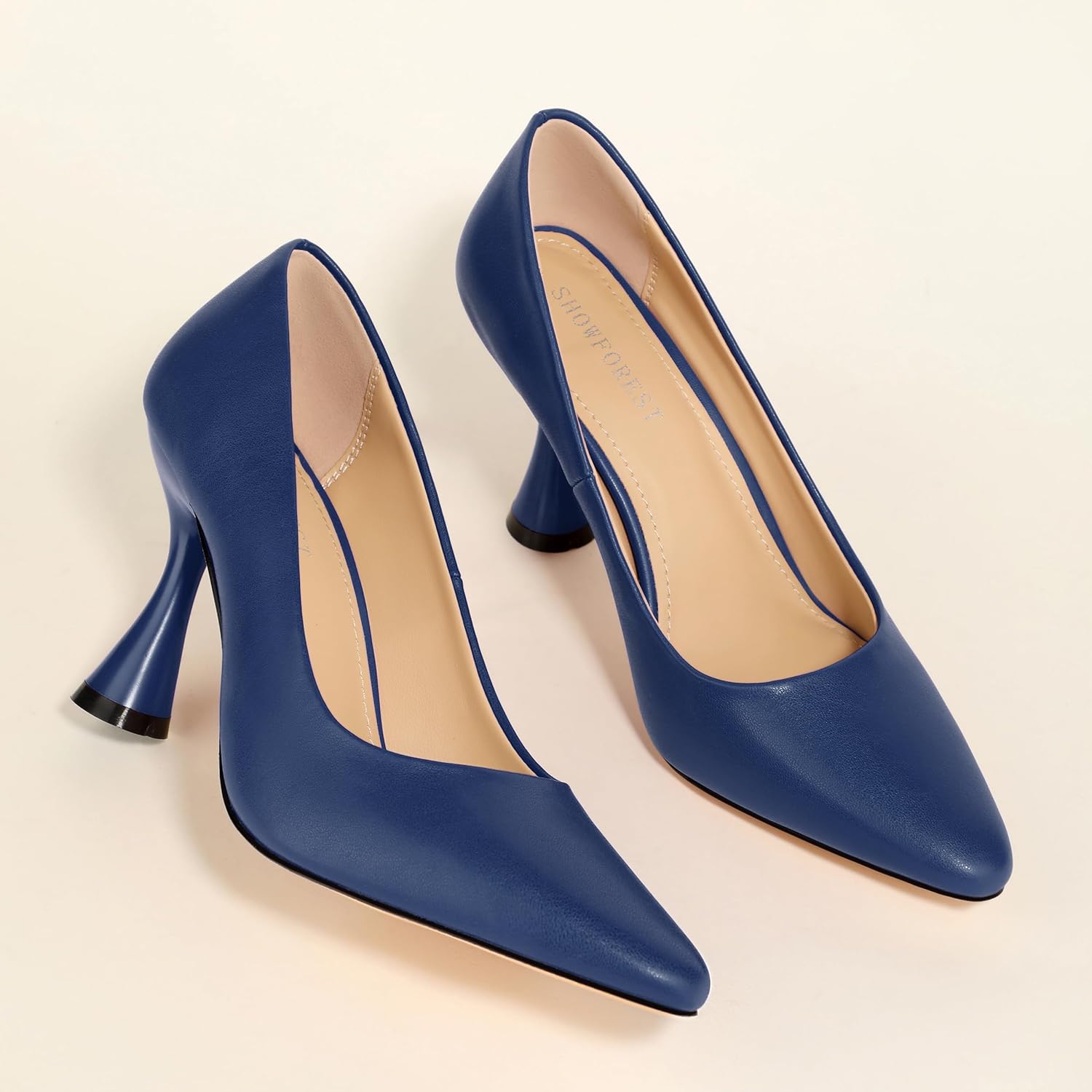 SHOWFOREST Women's Pumps High Heel Square Toe Slip on Work Heels for Women Business Office Party Dress Pumps Shoes with 3.5 Inch Chunky Heel