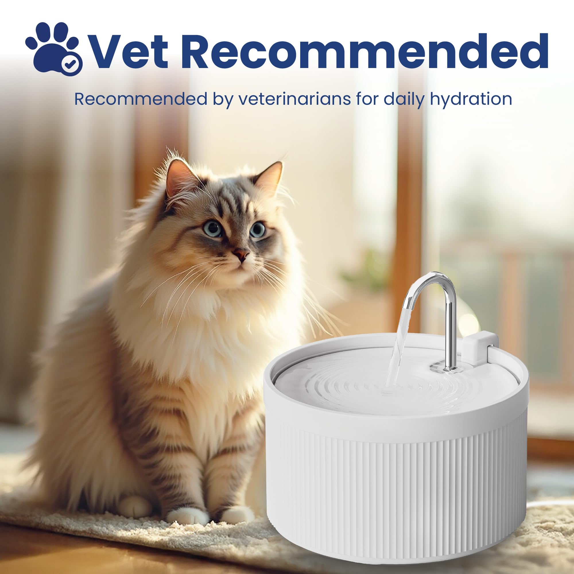 PawsPik Ceramic Serenity Pet Water Fountain – Faucet-Style Spout, Quiet Motor, 5-Layer Filter – BPA-Free Ceramic Bowl for Dogs & Cats, 9-Cup, White - image 4