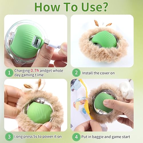 Miniatura 9 de Juguetes interactivos para gatos, bola rodante rápida en bolsa de juego, juguete para gatos que se activa con el movimiento, juguete para atrapar el