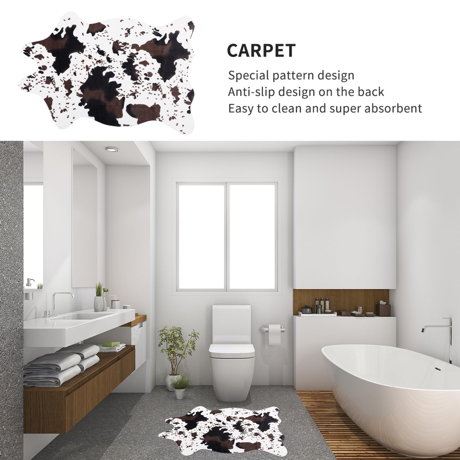 Gatuida Tapis Imitation Peau de Vache Antidérapant Polyester et Latex Forme Originale Décoratif pour Salon Cuisine Chambre et Salle de Bain Lavable Machine