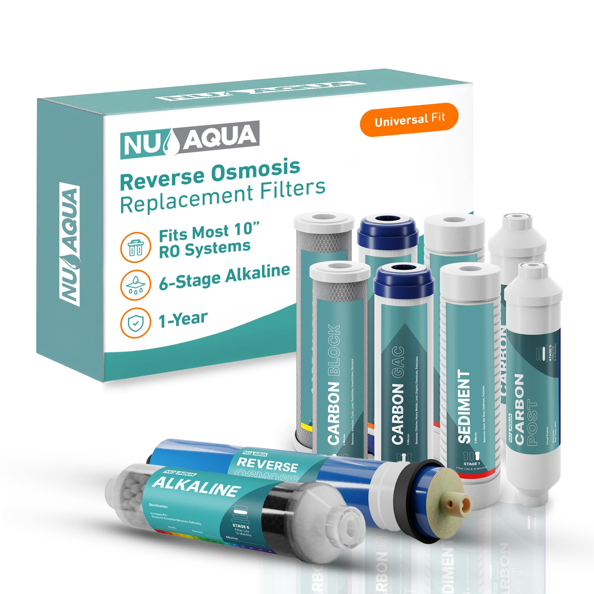 Photo 1 of NU Aqua Reverse Osmosis Water Filter System Replacement Set - 6 Stage 1 Year Alkaline Under Sink Kit - Membrane, Sediment, Carbon Filters, Parts & Fittings - Universal RO Filtration Cartridge Pack
