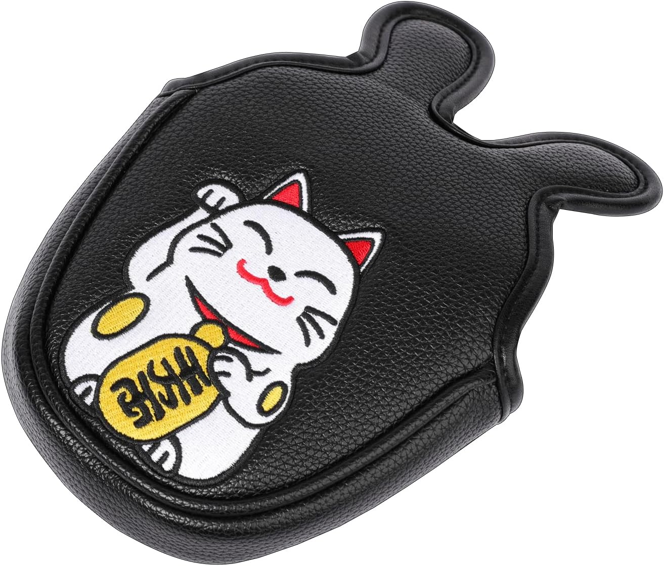 SHABIER Black Golf Mallet Putter Headcover with Maneki-Neko Lucky Cat Design for Mallet Headcover