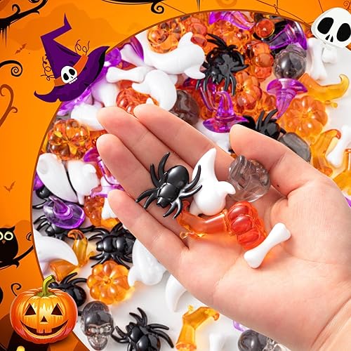 Miniatura 6 de Deekin Mini juguetes de fantasma realistas de Halloween, juguetes de araña, relleno de jarrón, mini sombrero de bruja acrílico, cabeza de calavera,