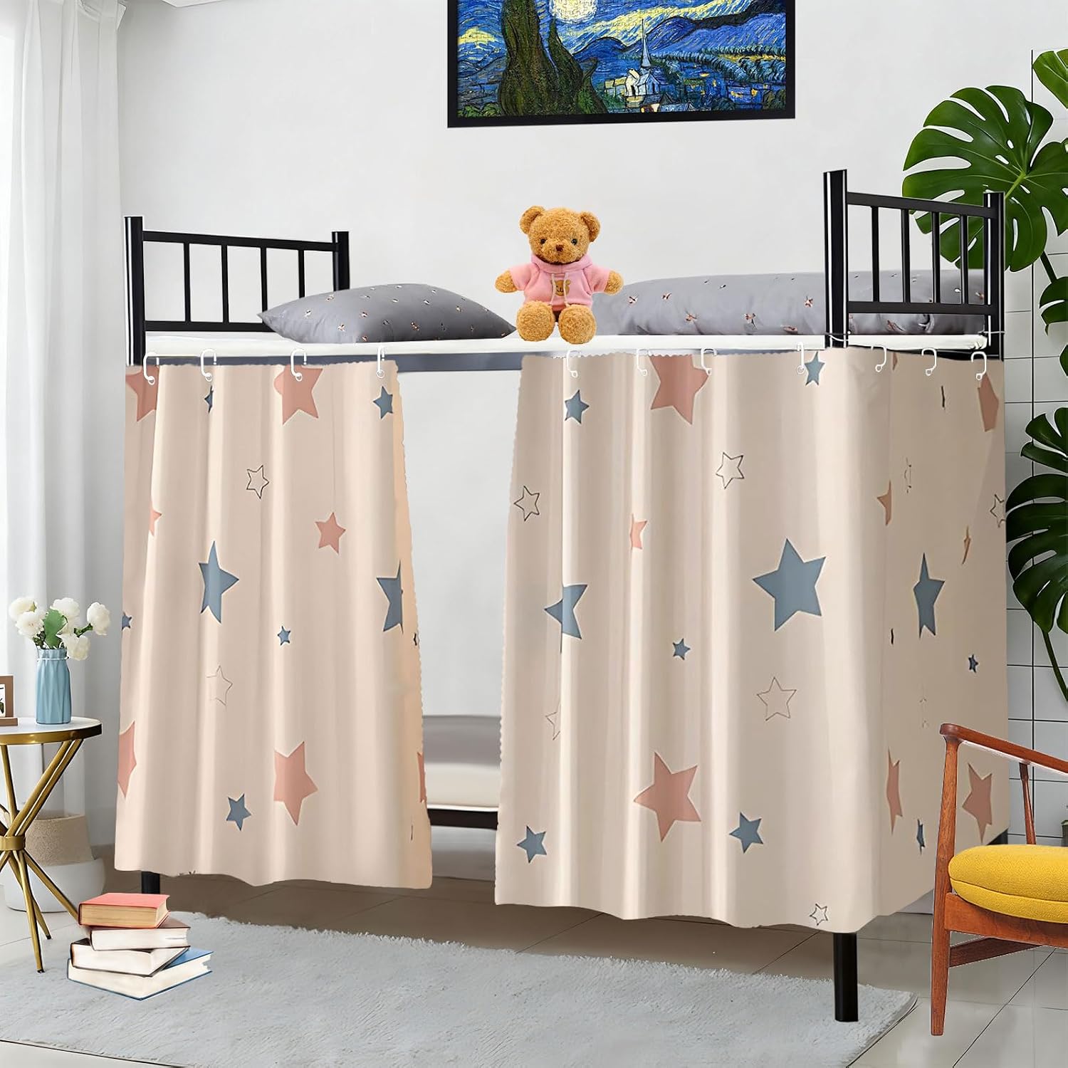 2 Panels Blackout Bottom Bunk Bed Curtains Thickened Privacy Dorm Loft Canopy Bed Curtain (Colorful Stars)