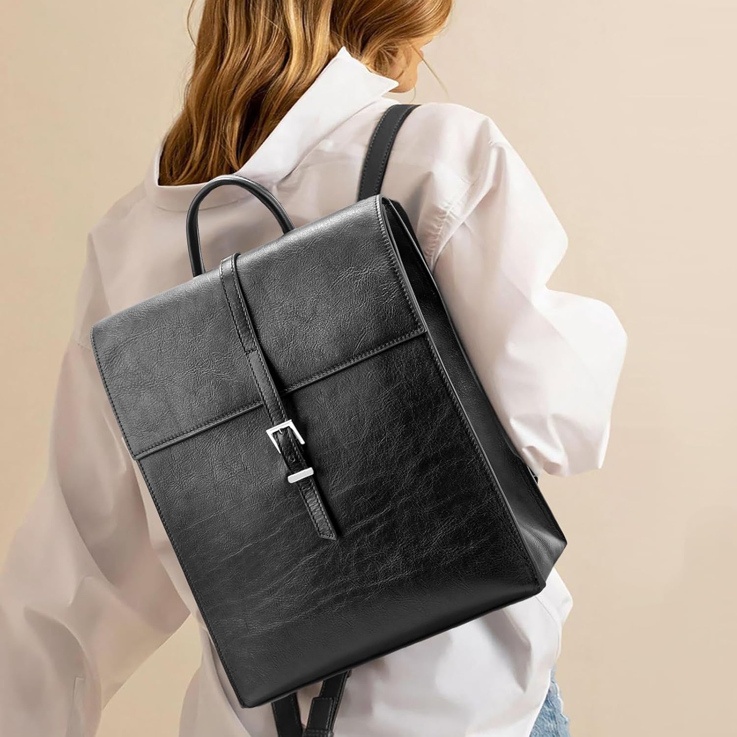 BOYATU Leather Backpack Purse for Women: Business Work Bags for Men - Luxury Designer Handbags for Classic, Black - Image 7