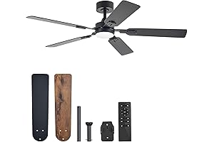 52" VONLUCE Black Ceiling Fan with Remote and 6-Speeds Noiseless Reversible DC...