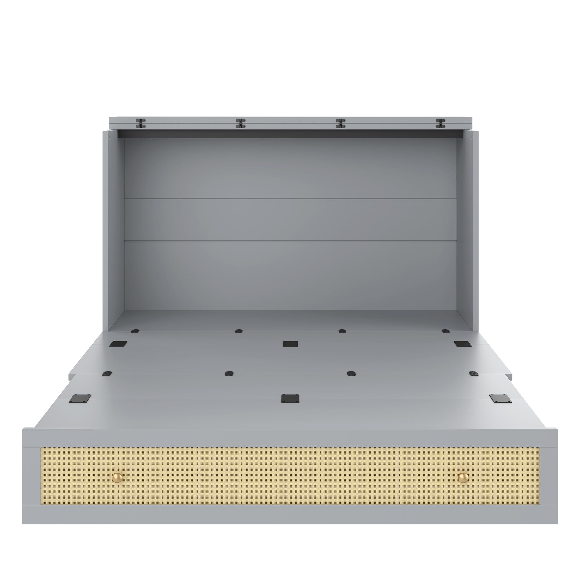 Cama Armario, 140 x 200, Móvil Armario Cama con Cajones en el Extremo de la Cama y Estante en la cabecera de la Cama con USB y Enchufe Cama con Plataforma Convertible, Sin Colchón (Gris)