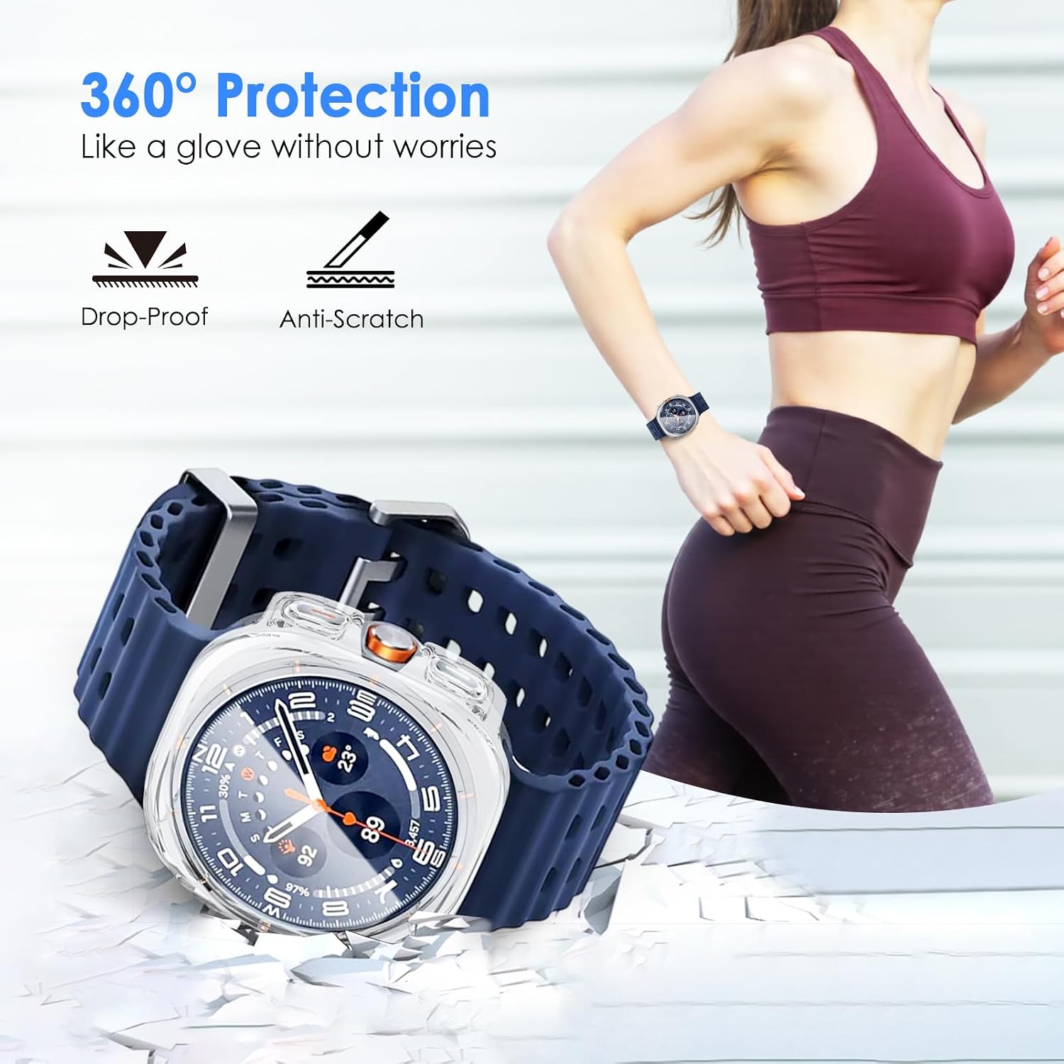 TENOC Watch Case Compatible with Samsung Galaxy Watch 8 Ultra 47mm, Clear Protective Cover Built-in Tempered Glass Screen Protector for Women Men