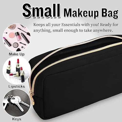 Miniatura 4 de izuzta Bolsa de maquillaje de nylon organizador lindo viaje Preppy bolsa de monedas cosmética, Negro -