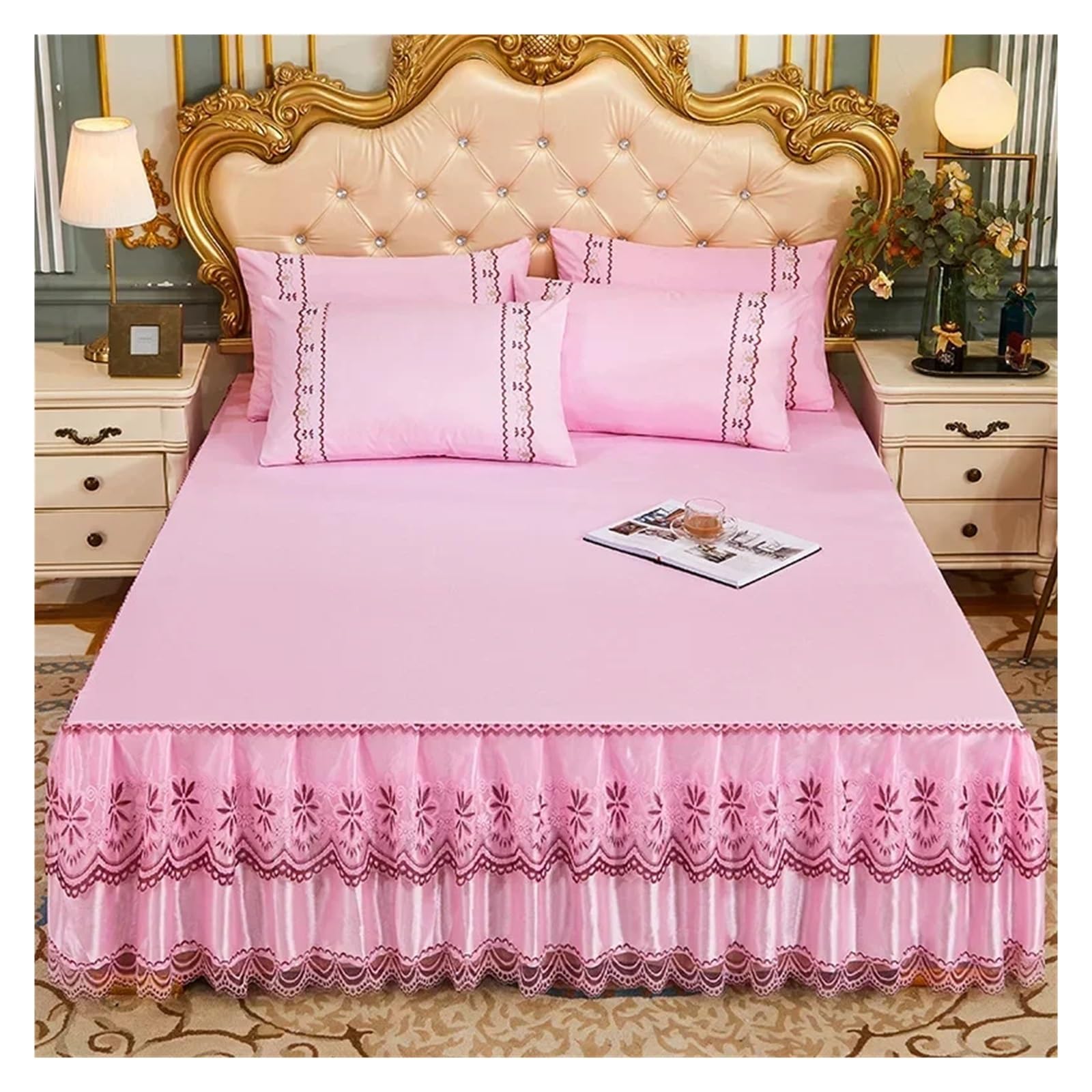 Lace Single Bed Skirt Protector Soft Bedspread Bed Cover Skirt Bedsheet Bedding Decor(Color 14,1PC 150x200cm)
