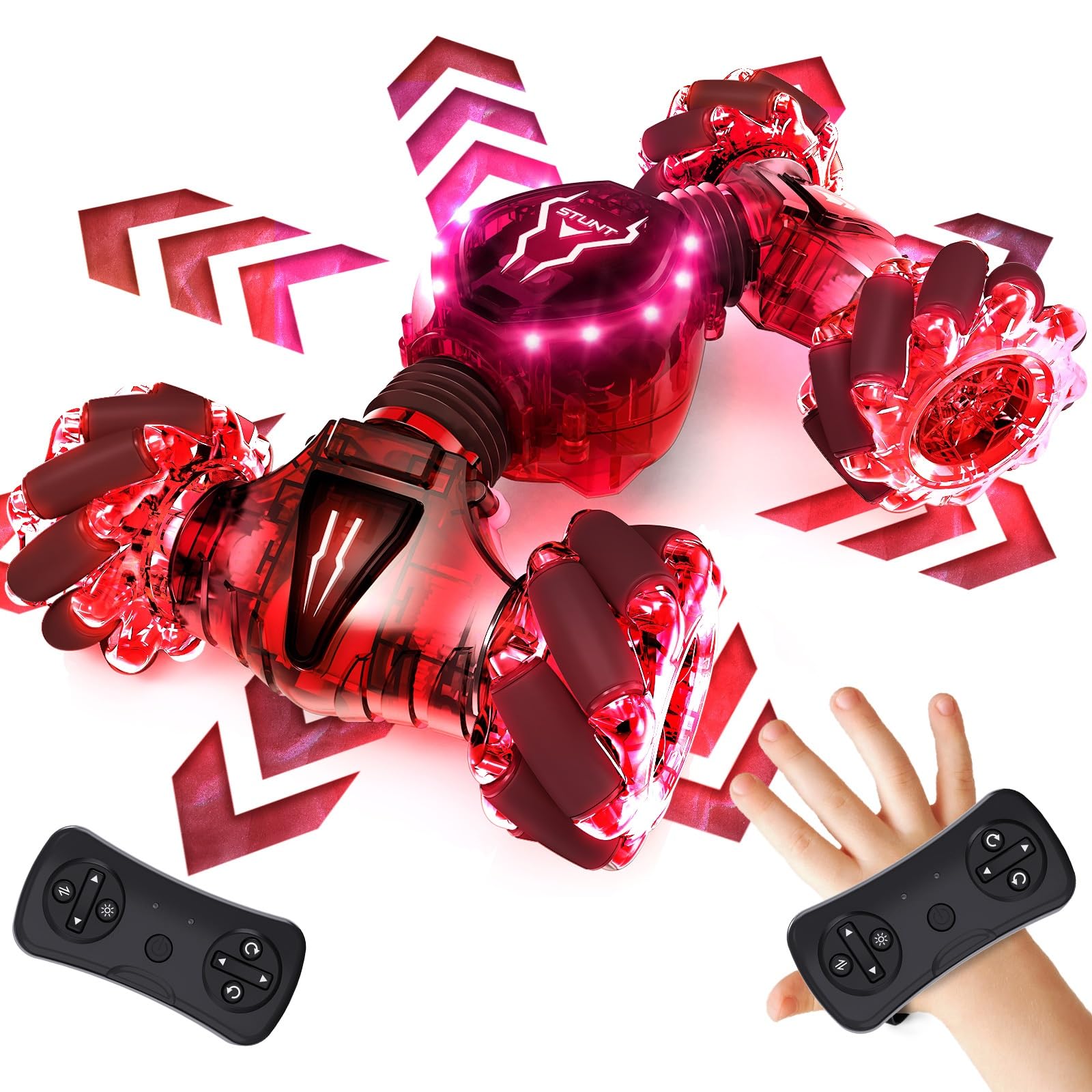 Tecnock 2026 Remote Control Car with Hand Control,2.4Ghz Gesture Sensing 4WD 360°Rotation RC Drift Car,2 Rechargeable Battery with Lighting Suitable for Many Terrains Gift for 4-9+Boys Girls — image 1