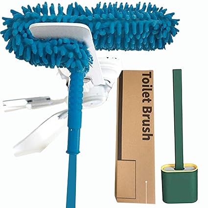 Bennywins Combo:1 Flexible Fan Cleaning Duster for Multi-Purpose Cleaning of Home,Kitchen,Car,Office with Long Rod +1 Silicone Toilet Brush With Holder Stand For Western And Indian double-sided With Adhesive Wall Mount(Multicolour)