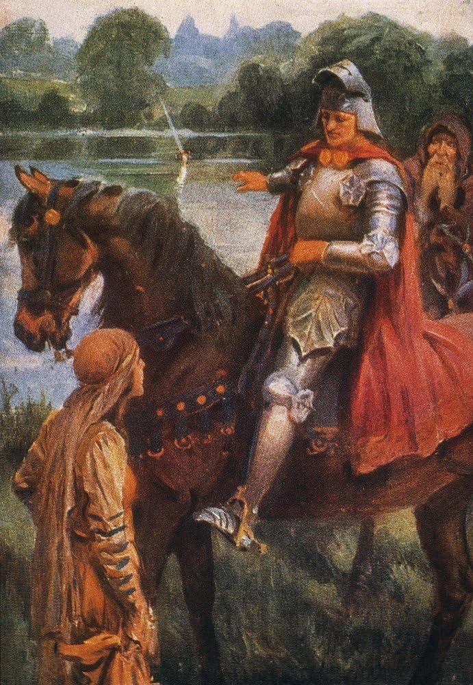 King Arthur & Excalibur Nking Arthur Sees The Sword Excalibur In The Lake Illustration From A 1923 Edition Of King Arthur And His Knights Poster Print by (18 x 24)