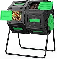 Vista 7 de Contenedor de compostaje de doble cámara de 45 galones, contenedor de compostaje giratorio de 360 grados para exteriores, sin BPA, de trabajo