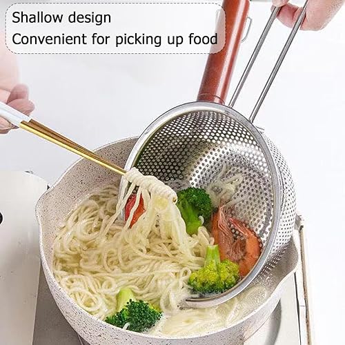 Miniatura 6 de Colador de acero inoxidable con mango largo versátil colador de cocina para colar, enjuagar, freír, cocinar al vapor y cocinar verduras (7.7 in)