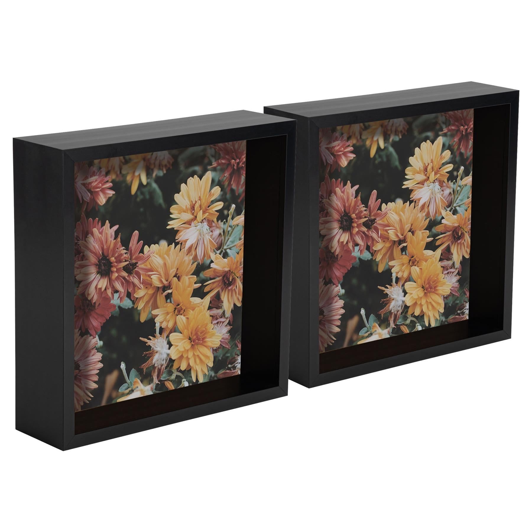 Nicola Spring 3D Shadow Box Photo Frames - 8x8 (20x20cm) - Pack of 2 - White 3D Photo Frame Box Picture Frame Deep Box Square Display Case for Crafts, Keepsakes, Wedding, Graduation