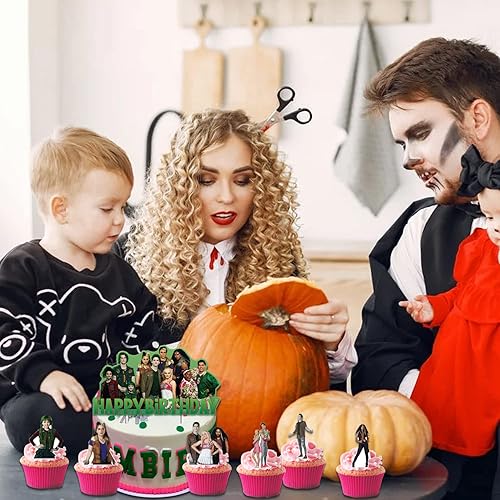 Miniatura 5 de 25 suministros de fiesta de cumpleaños de zombis con 1 adorno para pastel y 24 adornos para cupcakes para zombis, decoraciones de fiesta de