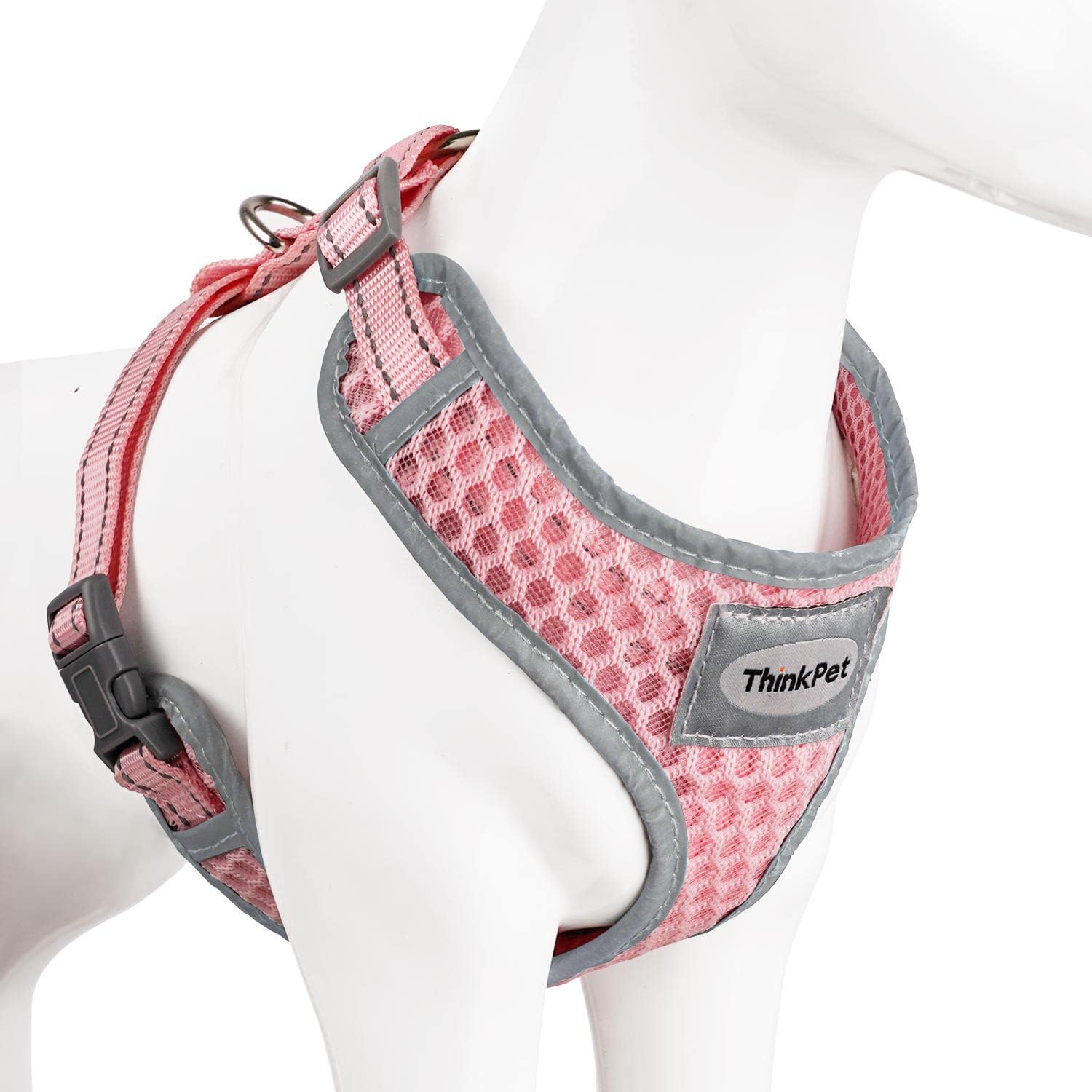 ThinkPet Reflective Breathable Soft Air Mesh No Pull Puppy Choke Free Over Head Vest Ventilation Harness for Puppy Small Medium Dogs (Neon Pink,M)