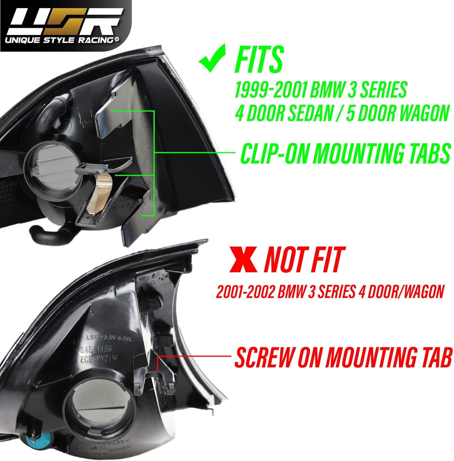 USR 99-01 E46 4D Corner Lights W/CANBUS ERROR FREE LED BULBS UPGRADE - OE Euro Smoke Turn Signal Lamps Set (Left + Right) Compatible with 1999-2001 BMW E46 3 Series 4 Doors Sedan and 5 Doors Wagon
