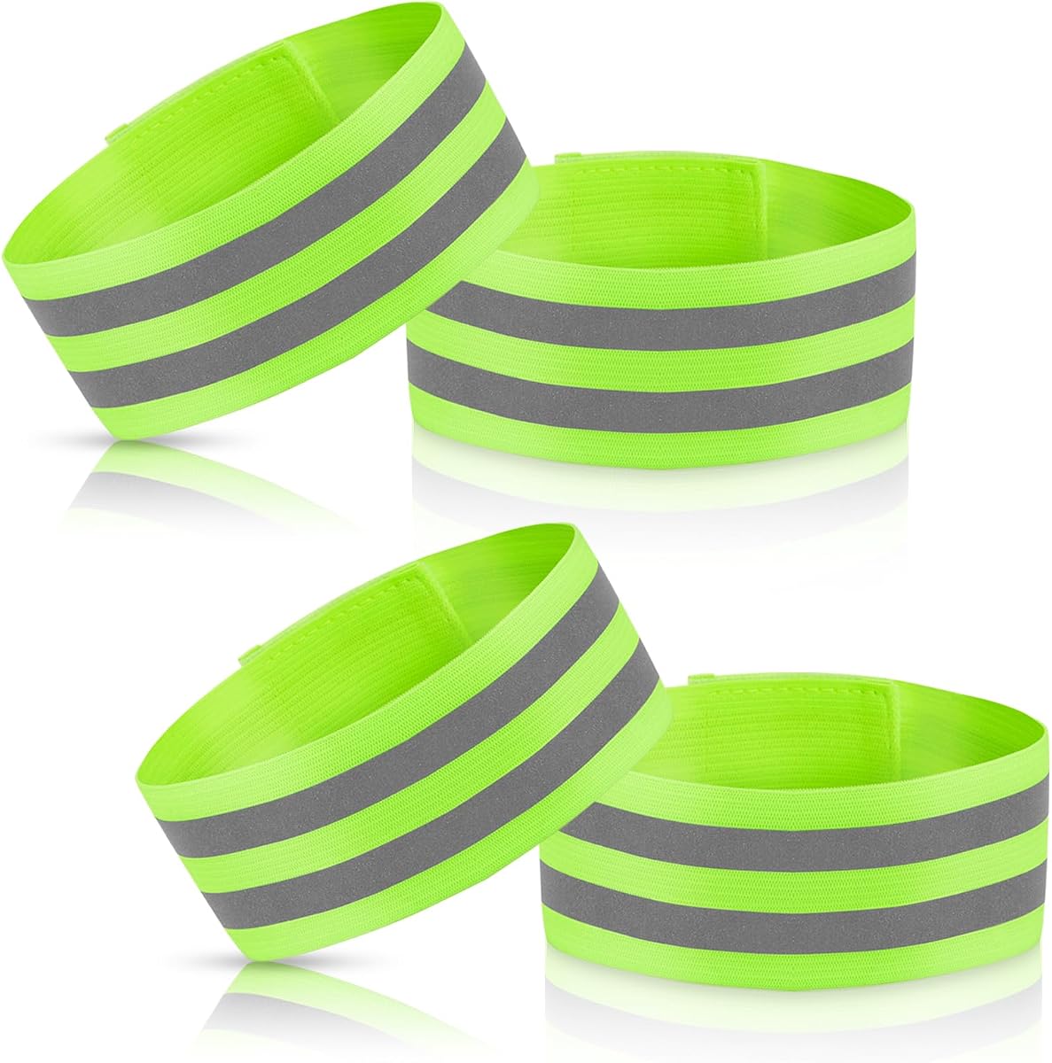 Paquete de 4 bandas reflectantes de alta visibilidad para brazo, muñeca, tobillo y pierna – Correas de seguridad elásticas ajustables para correr, caminar, andar en bicicleta de noche – Equipo reflectante para hombres y mujeres