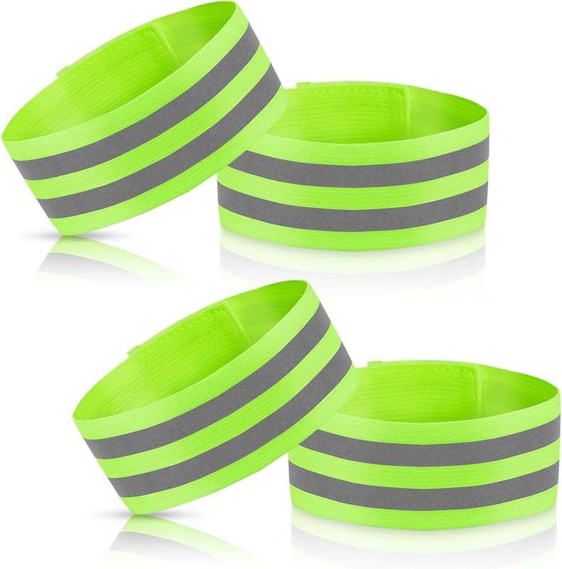 Paquete de 4 bandas reflectantes de alta visibilidad para brazo, muñeca, tobillo y pierna – Correas de seguridad elásticas ajustables para correr, caminar, andar en bicicleta de noche – Equipo reflectante para hombres y mujeres