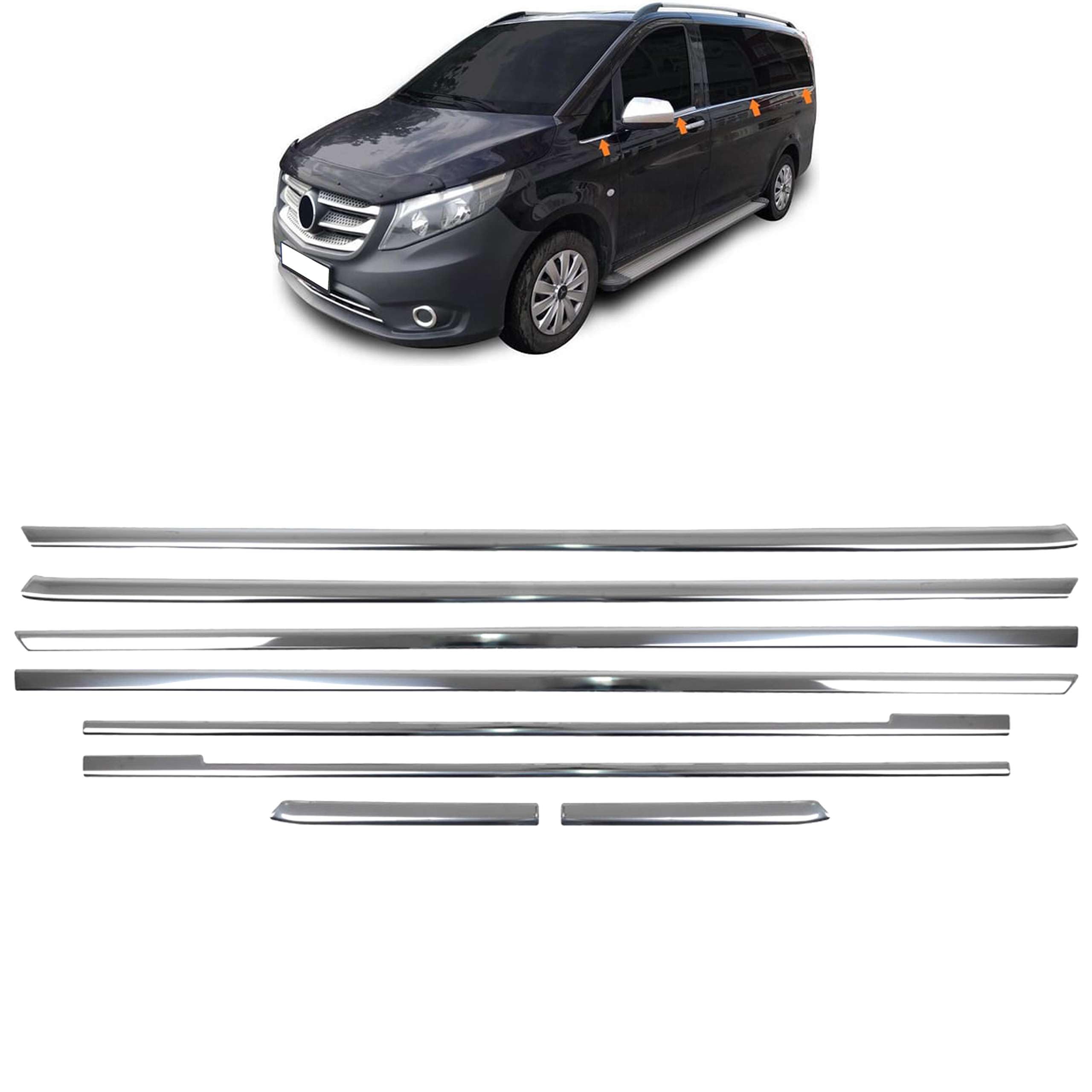 INLY 8 Piezas junquillos de Acero Inoxidable Cromado Sustitución de los antepechos de Las Ventanas Compatible con Clase V Vito W447 (2014-2024)