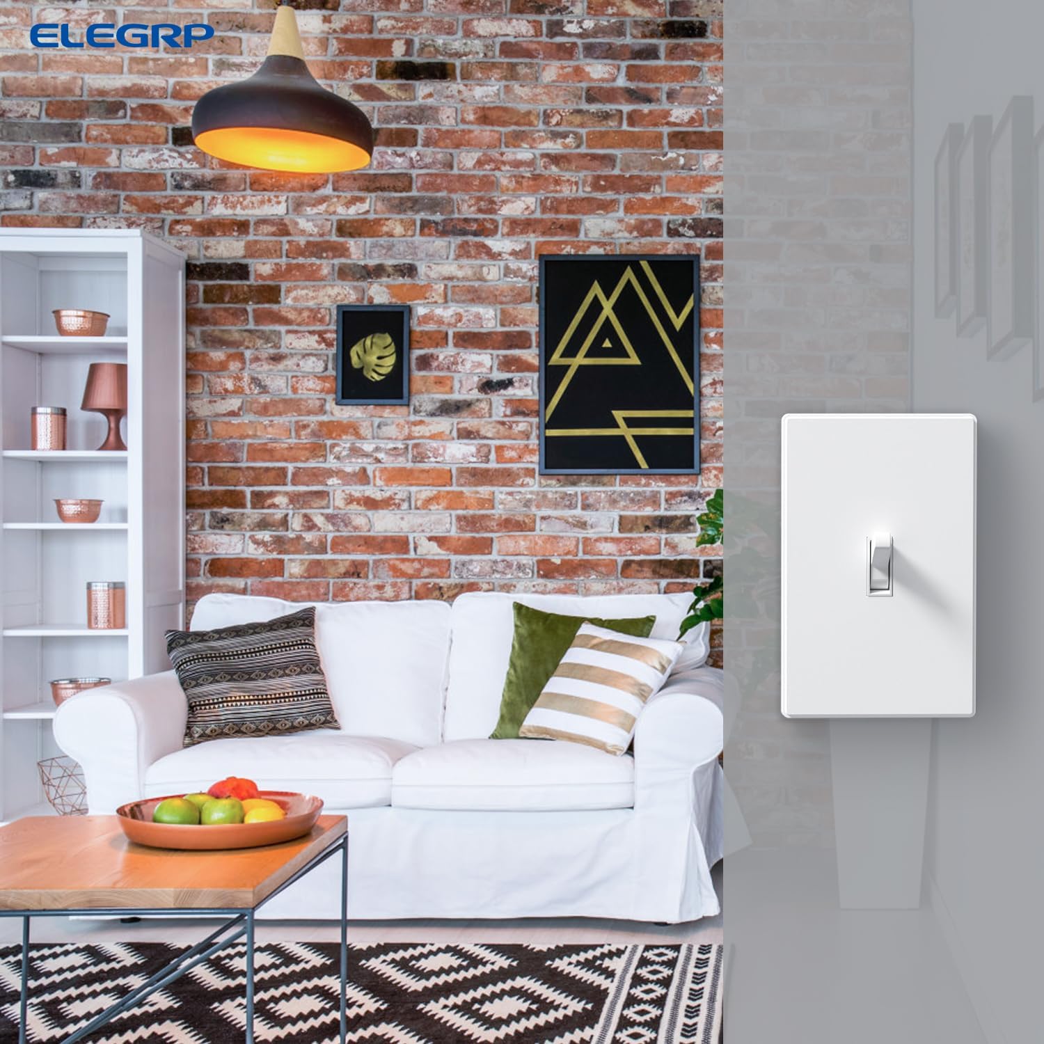 ELEGRP 1-Gang Screwless Toggle Wall Plates, Mid-Size Unbreakable Thermoplastic Faceplate Cover for Toggle Wall Switch & Dimmer Switch, UL Listed (5 Pack, Matte White)