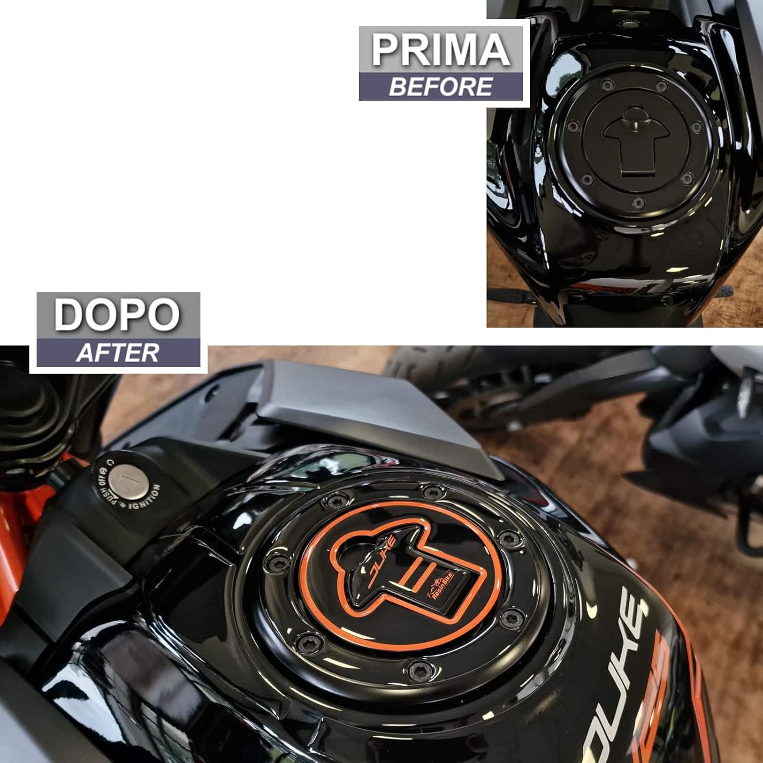 Resin Bike Motorcycle 3D Stickers Compatible with KTM Duke 125 200 250 390-2021-2023 Black. Tank Cap Protection from Impact and Scratches. Resin Stickers - Made in Italy