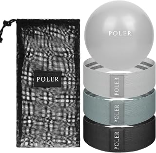 Poler Booty Resistance Bands Set for Women – 3 Fabric Bands (Light, Medium, Heavy) + Pilates Ball – Non-Slip Glute & Leg Workout Kit for Home Fitness, Yoga & Strength Training