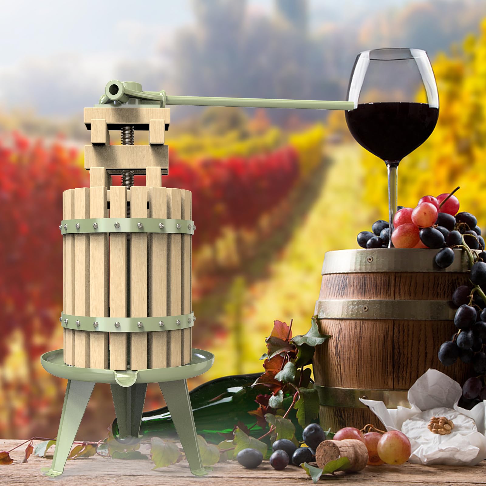 1.6 Gallon Green Fruit and Wine Press Manual Cider Juice Maker with Solid Beech Wood Basket & Heavy-Duty Stand for Apples Grapes Berries product thumbnail 8
