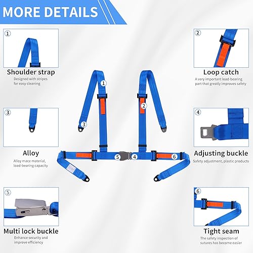 Miniatura 2 de Yakitoko Juego de arnés de seguridad universal de 4 puntos de 2 pulgadas, compatible con Go Kart, UTV, ATV, Racing Blue