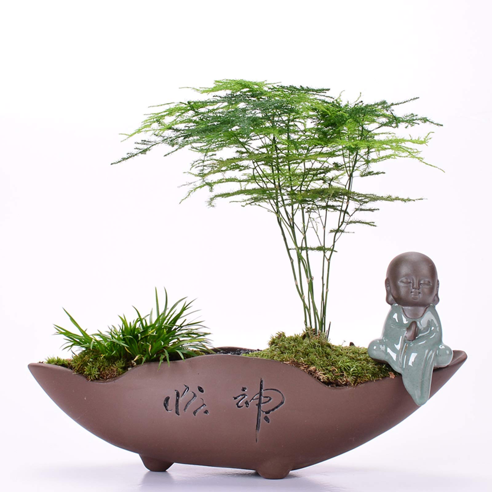 SUNESA Doniczki na kwiaty, fioletowo-piaskowa doniczka z otworem odpływowym, doniczka na sukulenty, kreatywna doniczka retro, chińskie ornamenty, mała doniczka bonsai wenzhu (bez roślin)