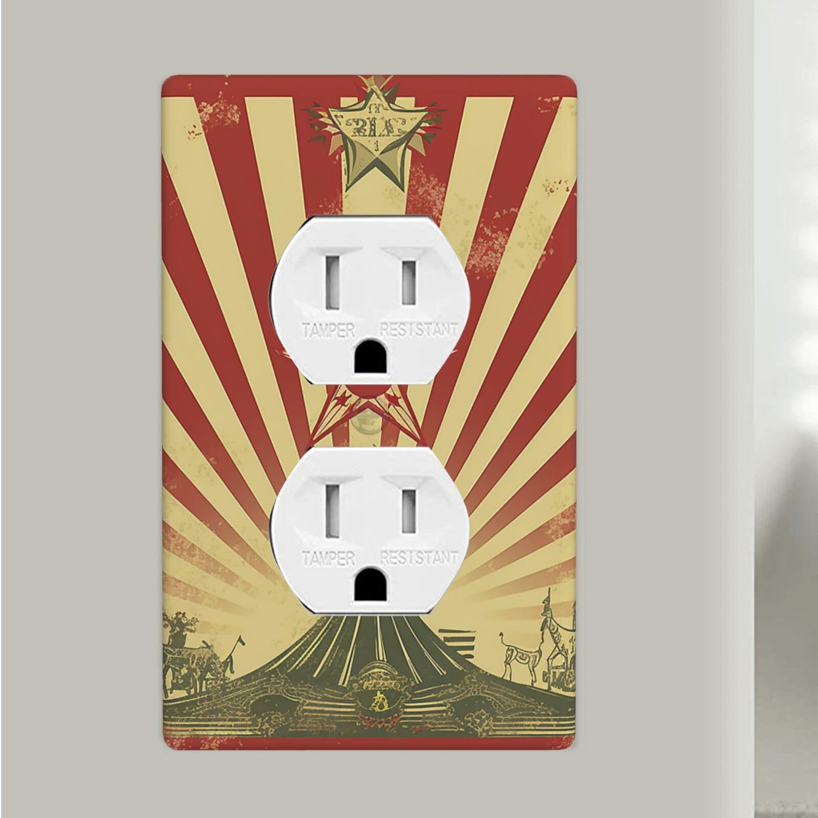 Vintage Circus Background Duplex Receptacle Outlet Covers, 1-Gang Standard Size Wall Plates Unbreakable Polycarbonate Electrical Switchplate Cover Faceplate for Bathroom Kitchen Decor