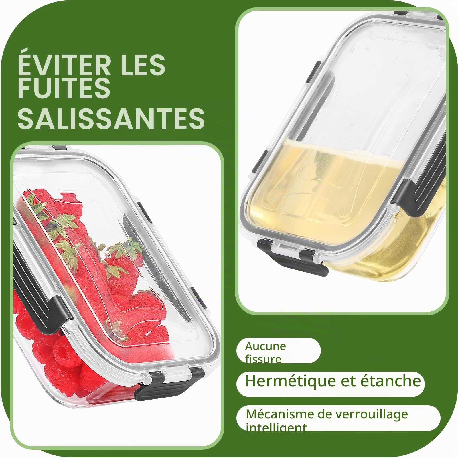 Skroam Lot de 5 boîtes de conservation alimentaire en verre de 1 020,6 g avec couvercles hermétiques, récipients en verre pour préparation des repas, organiseurs de garde-manger et rangement, boîtes à