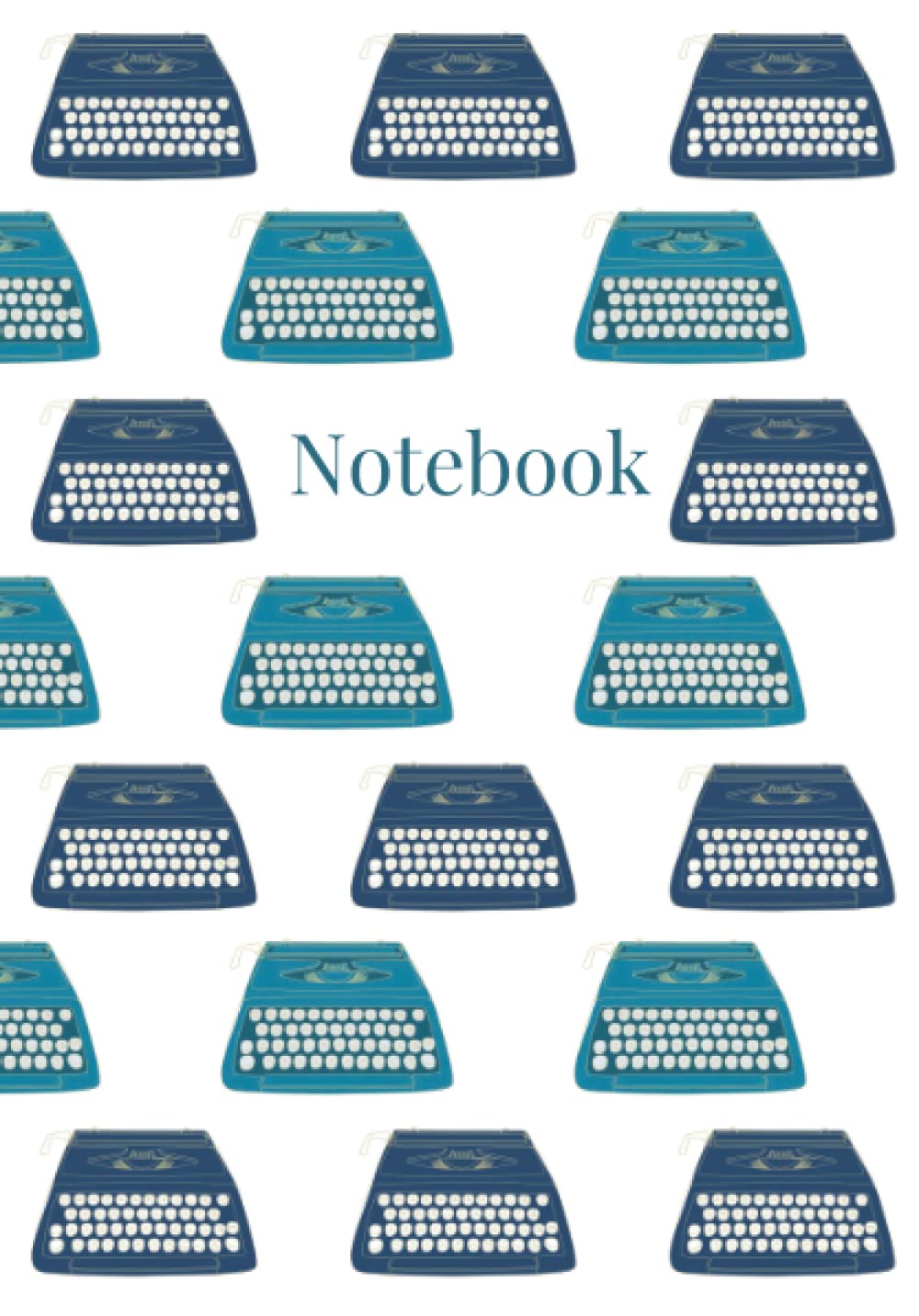 Notebook: Navy and teal typewriter pattern, A5, paperback, lined white pages