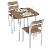 SunnyFurn Square Dining Table Set for 2,3-Piece Kitchen Table Set,Farmhouse Compact Kitchen Table with 2 Upholstered Chairs & Metal Frame, Perfect for Small Spaces, Kitchens & Dining Rooms(White)