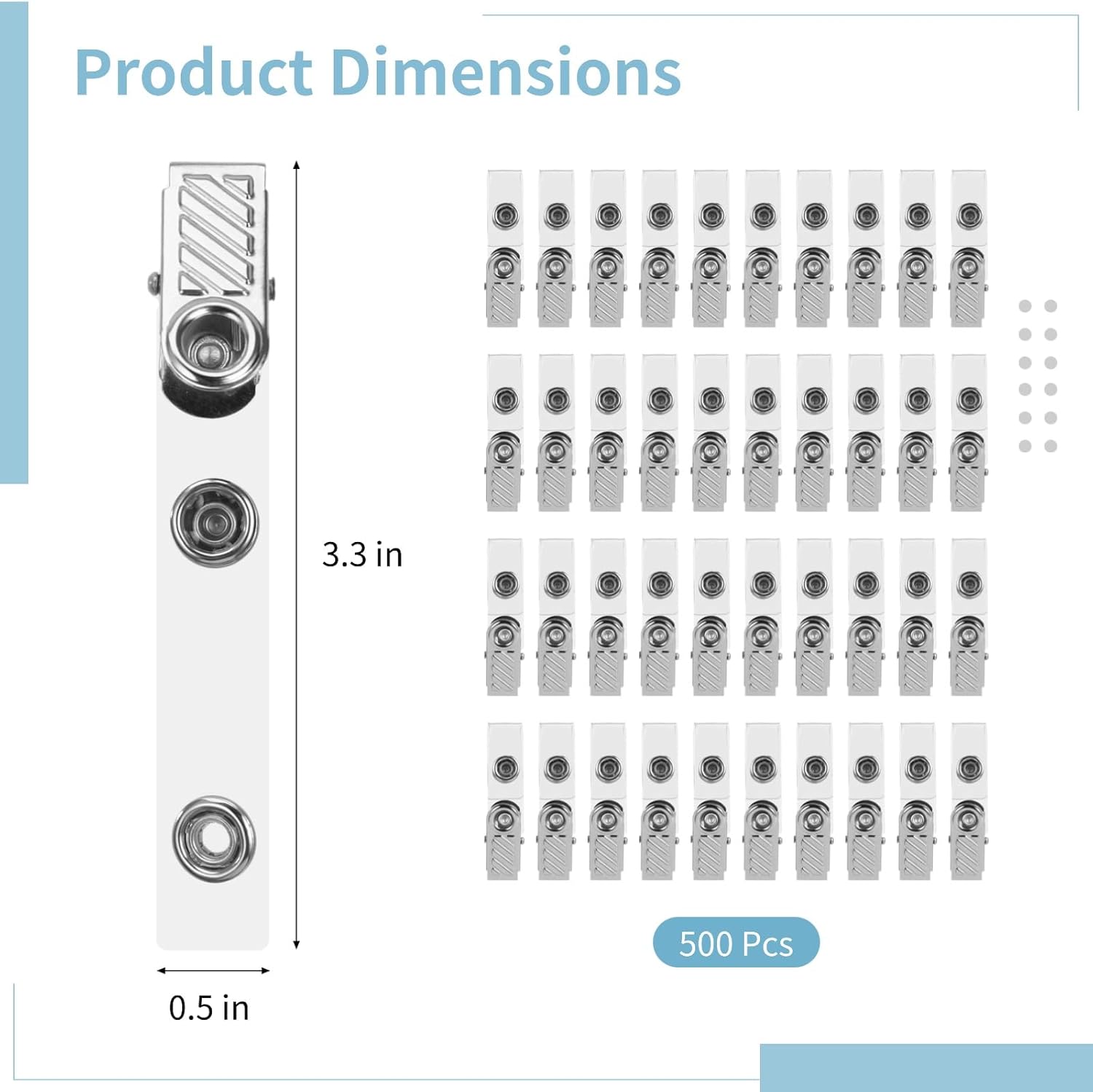 500 Pcs Metal Badge Clips, Name Tag Clips with Long-Lasting PVC Strap, 360° Swivel Alligator Clip, Secure Hold for Name Tag ID Cards and Badge Work Office Supplies, 3.3 x 0.5 in, Silver