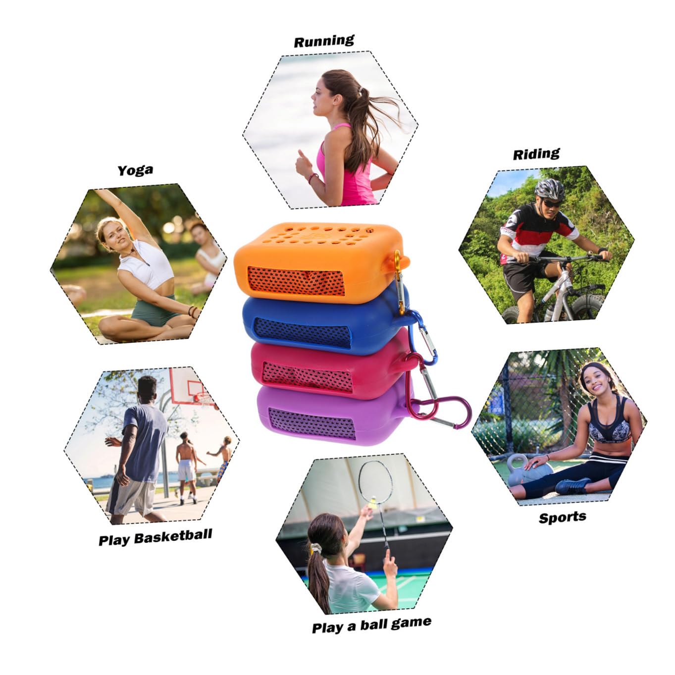 WOONEKY Lot de 4 serviettes de glace en polyester avec housse en silicone - Serviettes rafraîchissantes à séchage rapide et très absorbantes pour fitness et yoga dans un étui de voyage pratique