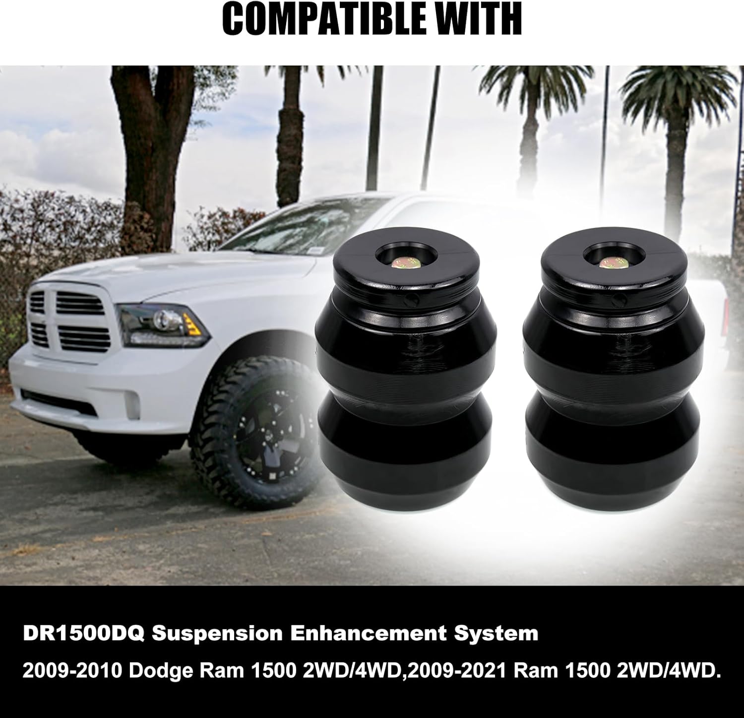 RULLINE DR1500DQ Ram 1500 Heavy-Duty Helper Spring Kit | 2009-2021 2WD/4WD Models | 8600 lbs Load Capacity - Truck Suspension Upgrade with Reinforced Rubber Springs