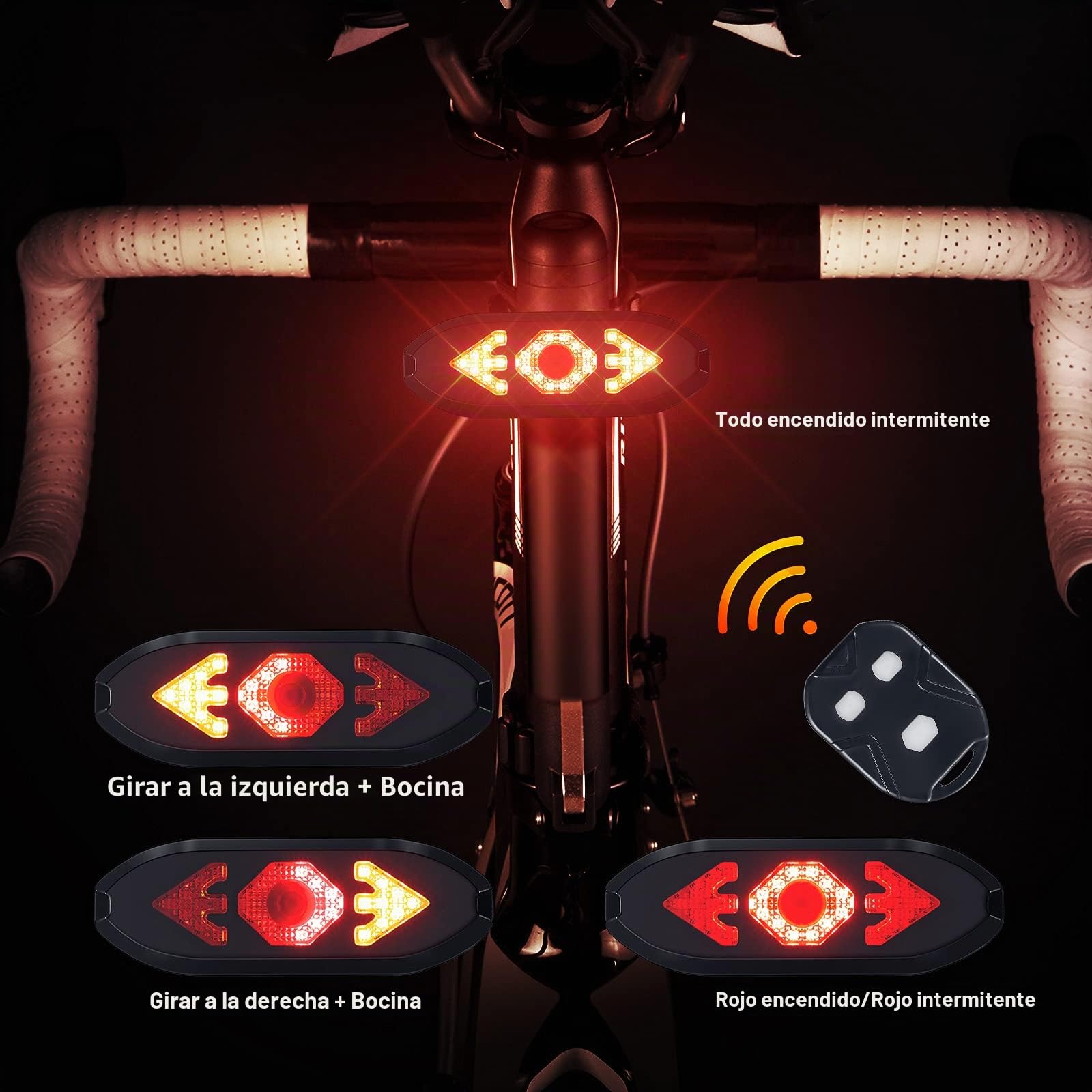 Luz trasera inalámbrica para bicicleta con intermitentes, mando USB, impermeable, ultrabrillante