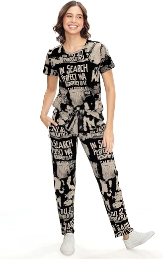 LOTIK Women's Cotton Geomatric Print Top & Payjama Half Sleeve Loungewear Nightsuit Set