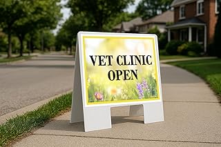 Vet Clinic Open Spring Flowers Yellow Field A-Frame Double Sided 23x23 in. sign